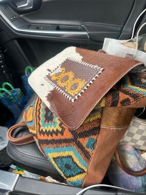 Myra Bag Brown, Turquoise, Orange Patterned Backpack